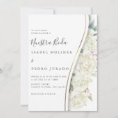 Invitation Blanc Floral Foliage Nuestra Boda Mariage espagnol (Devant)