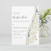 Invitation Blanc Floral Foliage Nuestra Boda Mariage espagnol (Debout devant)