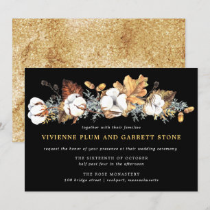 Invitation Blanc Floral Gold Automne Feuilles Mariage