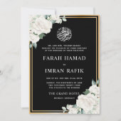 Invitation Blanc Floral Gold Frame Black Musulman Mariage (Devant)