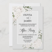 Invitation Blanc Floral Gris Mariage après la fête (Devant)