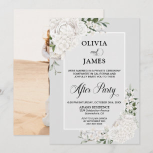 Invitation Blanc Floral Gris Mariage après la fête