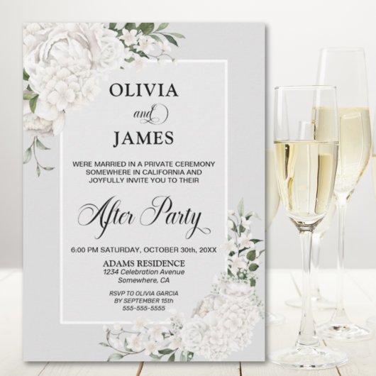 Invitation Blanc Floral Gris Mariage après la fête