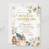 Invitation Blanc Floral Hiver Onederland Anniversaire (Devant)