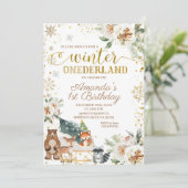 Invitation Blanc Floral Hiver Onederland Anniversaire (Debout devant)