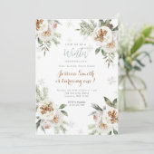 Invitation Blanc Floral Hiver Onederland Anniversaire (Debout devant)