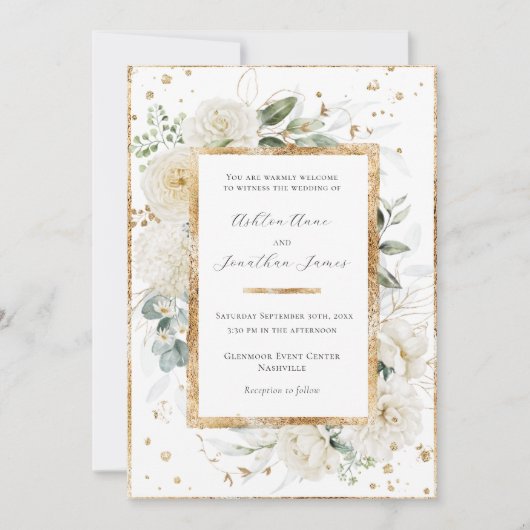Invitation Blanc Floral Hydrangea Rose Gold mariage élégant (Devant)
