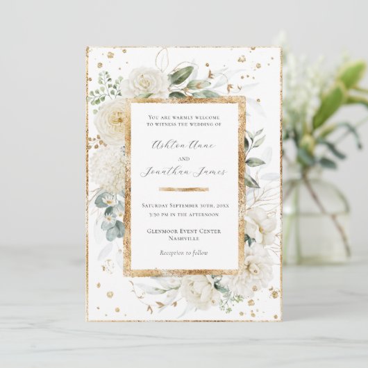 Invitation Blanc Floral Hydrangea Rose Gold mariage élégant (Debout devant)