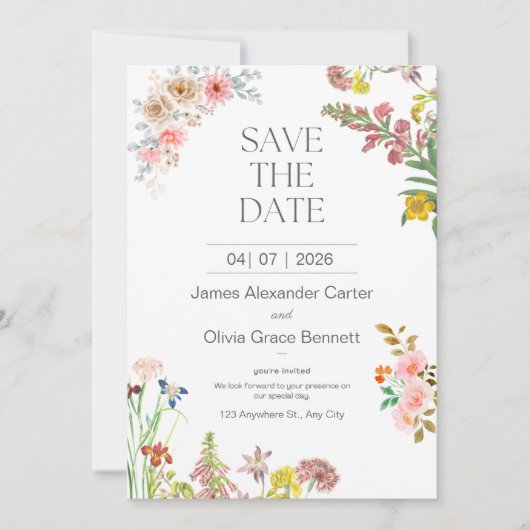 Invitation Blanc Floral Moderne Classique Fleur Sauvage Rusti (Devant)