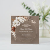Invitation Blanc Floral Neutre Automne 100e anniversaire Carr (Debout devant)