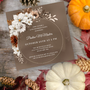 Invitation Blanc Floral Neutre Automne 30e anniversaire Carré