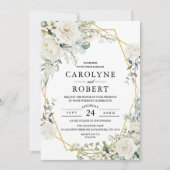 Invitation Blanc Floral or Mariage de verdure géométrique (Devant)