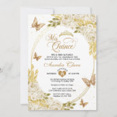 Invitation Blanc Floral Or Tiara Butterfly Mis Quinceañera (Devant)
