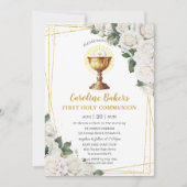 Invitation Blanc Floral Première Sainte Communion Chalice Or (Devant)