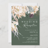 Invitation Blanc floral | Réception de mariage vert foncé (Devant)