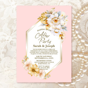 Invitation Blanc Floral rose Mariage géométrique après la fêt