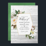Invitation Blanc Floral Rustic Grange Mariage campagnard Phot<br><div class="desc">Faire-part de mariage floral avec des pivoines blanches, des herbes sauvages, du coton et des lys avec cadre géométrique doré personnalisable selon vos spécifications. Idéal pour un thème ou un mariage de jardin. La photo au verso est facultative. Si vous préférez le supprimer, faites défiler vers le bas de "Personnaliser...</div>