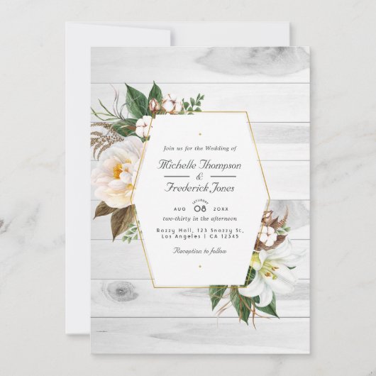 Invitation Blanc Floral Rustic Grange Pays Code QR Mariage (Devant)