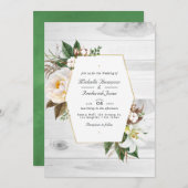 Invitation Blanc Floral Rustic Grange Pays Code QR Mariage (Devant / Derrière)