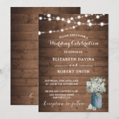 Invitation Blanc Floral Rustique Élégants Lumières Bois (Devant / Derrière)