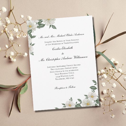 Invitation Blanc Floral verdure Élégant Mariage formel