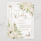 Invitation Blanc Floral Verdure Or Mariage élégant (Devant / Derrière)