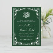 Invitation Blanc Floral Vert Frame Mariage musulman islamique (Debout devant)