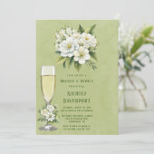 Invitation Blanc Floral Vert Peint Brunch & Bubbly (Debout devant)
