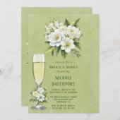 Invitation Blanc Floral Vert Peint Brunch & Bubbly (Devant / Derrière)