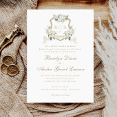 Invitation Blanc Floral Vert Sage Monogram Crest Mariage