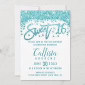 Invitation Blanc glamour Aqua Bleu Parties scintillant Dust S (Devant)