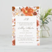 Invitation Blanc Gris Terracotta Monogramme Frontière florale (Debout devant)