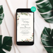 Invitation Blanc hiver Floral Berries Pine Cone Mariage