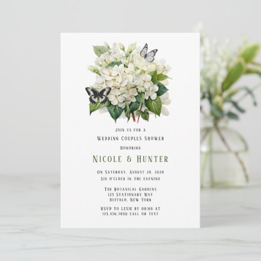 Invitation Blanc Hydrangea Papillon Mariage Couples Douche (Debout devant)