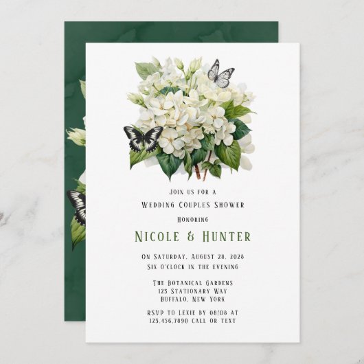 Invitation Blanc Hydrangea Papillon Mariage Couples Douche (Devant / Derrière)