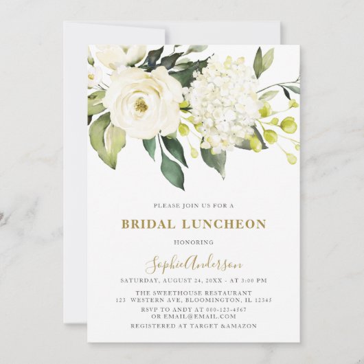 Invitation BLANC Hydrangea Roses BRIDAL LUNCHEON (Devant)