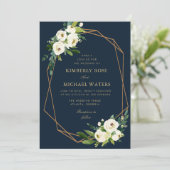 Invitation Blanc ivoire floral géométrique mariage de marine (Debout devant)