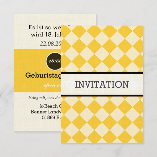 Invitation Blanc, Jaune, noir (Devant / Derrière)