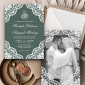 Invitation Blanc Lace Sage Vert Musulman Photo Mariage