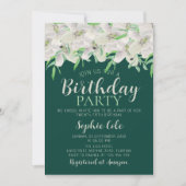 Invitation Blanc Lily Anniversaire Élégant Emeraude Vert Flor (Devant)