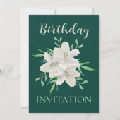 Invitation Blanc Lily Anniversaire Élégant Emeraude Vert Flor (Dos)