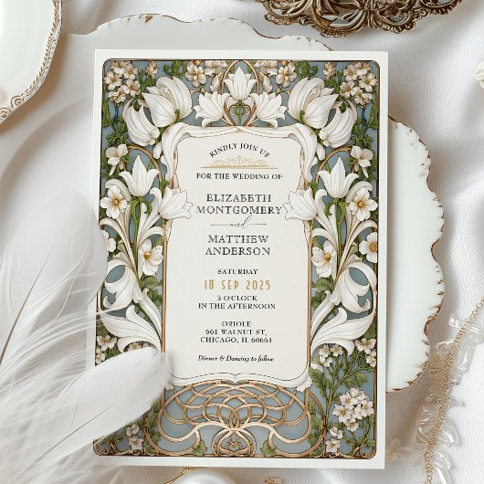 Invitation Blanc Lily Art nouveau Mariage