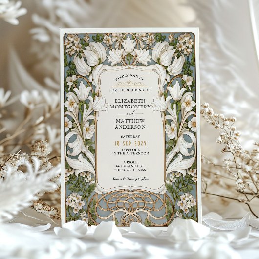 Invitation Blanc Lily Art nouveau Mariage
