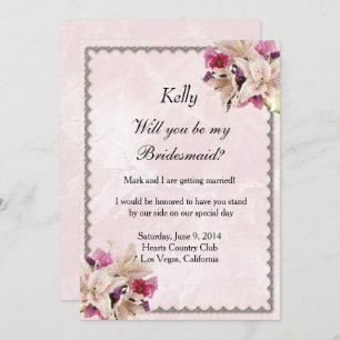 Invitation Blanc Lily Floral Marbre rose Mariage Bridesmaid
