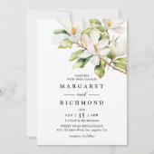 Invitation Blanc Magnolia Elegant Aquarelle Mariage Floral (Devant)