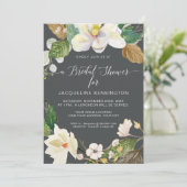 Invitation Blanc Magnolia Floral Aquarelle Folio Gris (Debout devant)