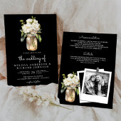 Invitation Blanc Magnolia Mason Jar Noir tout en un Mariage