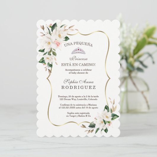 Invitation Blanc Magnolia Pink Invitación de Baby shower (Debout devant)