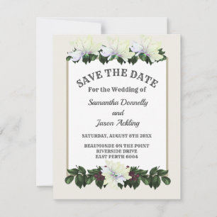 Invitation Blanc Magnolia Vert Floral Enregistrer La Date