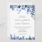 Invitation Blanc Marine Bleu Aquarelle Mariage d'hiver (Devant)
